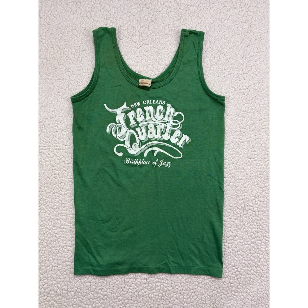 Vtg New Orleans French Quarter Birth Place of Jazz Green Tank M Single Stitch